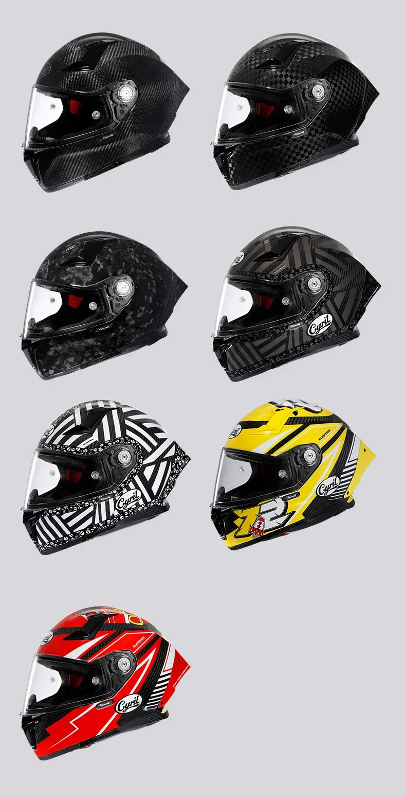 Full Face Motorcycle Helmet, Carbon Fiber Tail Wing Multiple Gear Adjustment, Unisex Helmet DOT ECE Approved