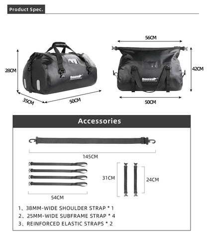 Rhinowalk Tail Bag 45L - material detail showing motorcycle tail bag features and details