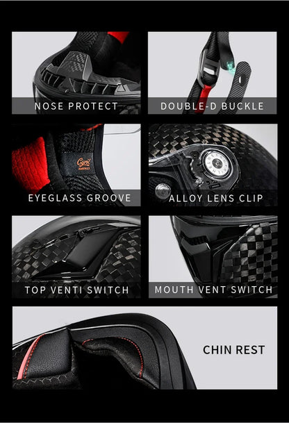 Full Face Motorcycle Helmet, Carbon Fiber Tail Wing Multiple Gear Adjustment, Unisex Helmet DOT ECE Approved