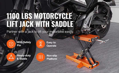 SucceBuy Motorcycle Lift 1100 LBS Motorcycle Scissor Lift Jack with Safety Pin Steel Motorcycle Jack Hoist Stand for Motorbike