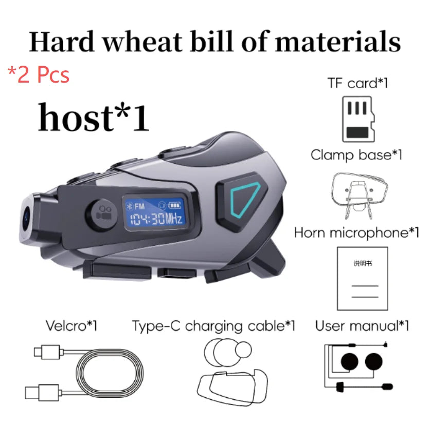 K10 Motorcycle Helmet Bluetooth 5.4 Headset Waterproof Earphone with LCD Display Stereo FM Radio 1080P HD Video Dashcam