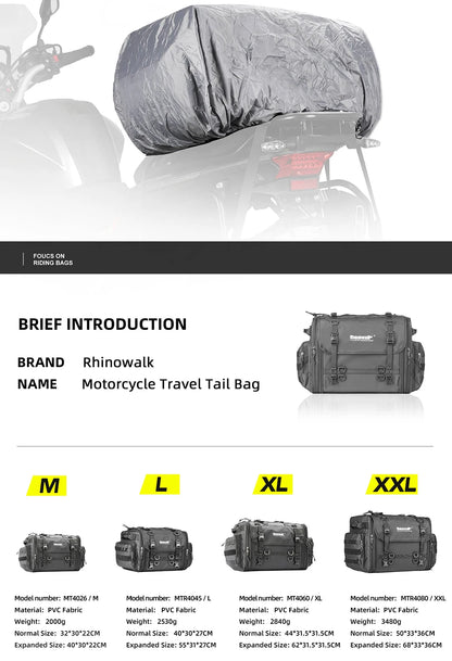 Rhinowalk Travel Luggage Bag - additional detail showing motorcycle luggage bag features and details