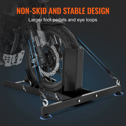 SucceBuy Motorcycle Wheel Chock Upright 1800lbs Heavy-duty Steel Motorcycle Front Wheel Stand with Adjustable Hole For Motorbike