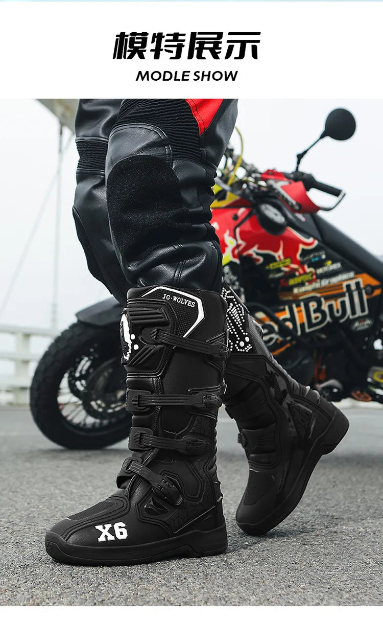 Motorcycle Boot Men Women Riding Mid-Calf Ankle Protective Shoes Moto Motorbike Equipment Racing Long Motorcycle Boots Men