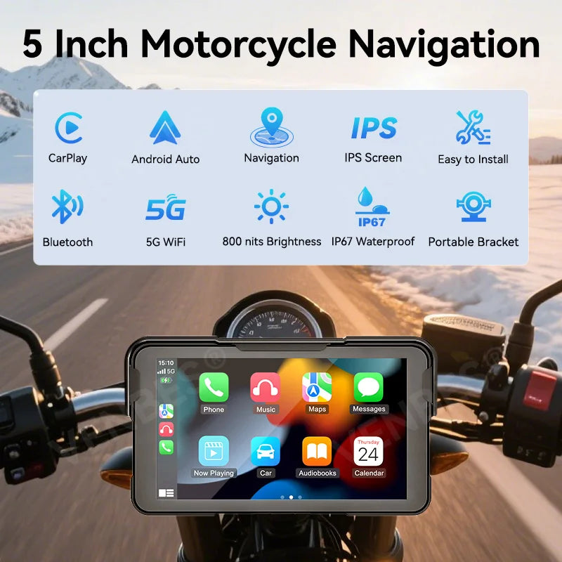 Venbes Motorcycle GPS Navigator | CarPlay & Android Auto - View 3 | Henderson Shop