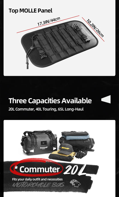 Rhinowalk Motorcycle Tail Bag 20/40/65L Waterproof Motorcycle Backpack Motor Pannier Rear Seat Bag Motorbike Luggage Accessories