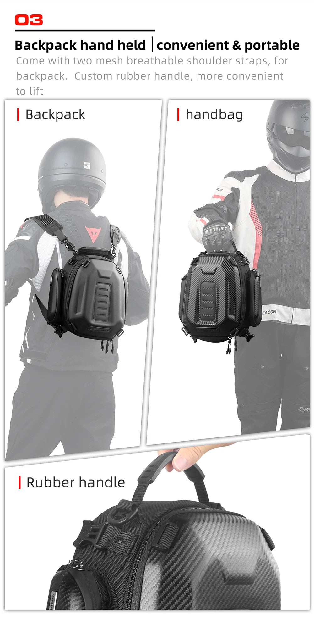 Rhinowalk Hard Shell Pannier - accessory detail showing motorcycle pannier bag features and details