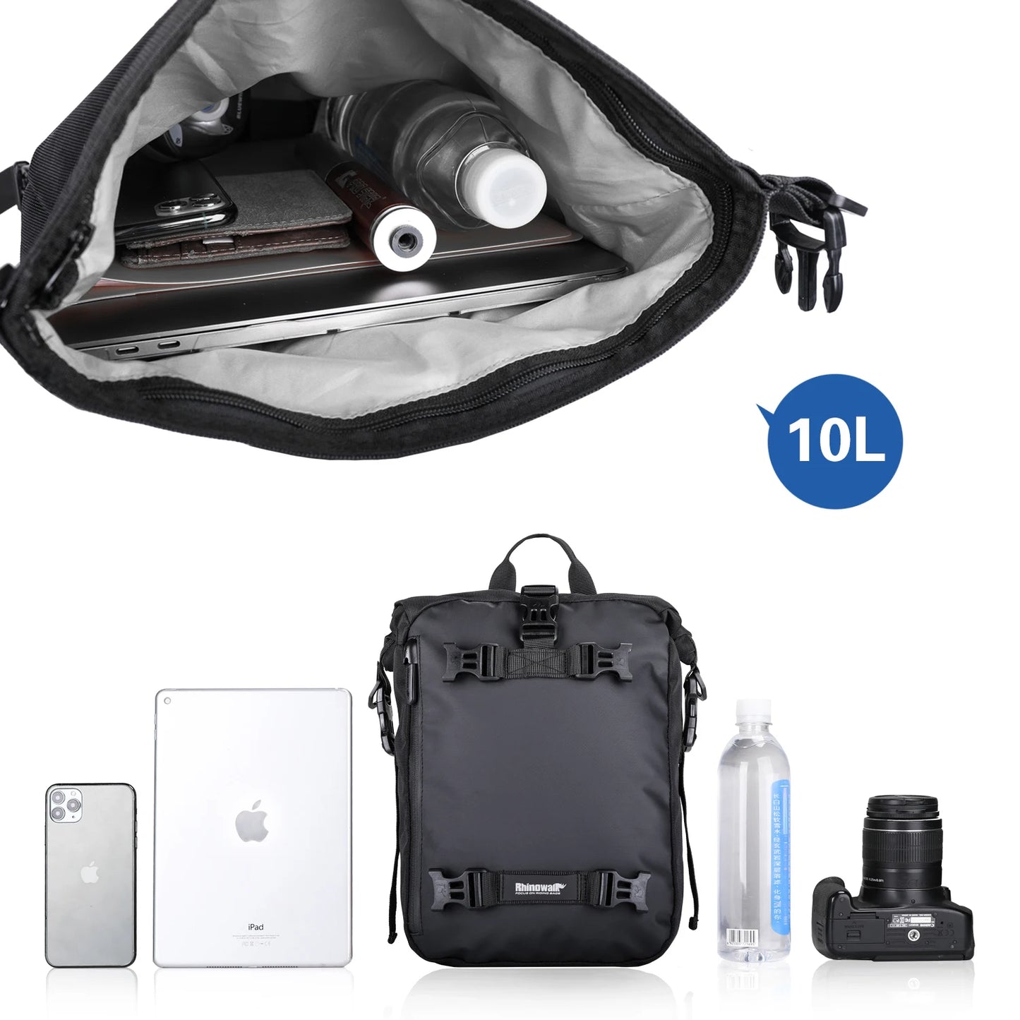 Rhinowalk Tank Bag - angle view showing motorcycle tank bag features and details