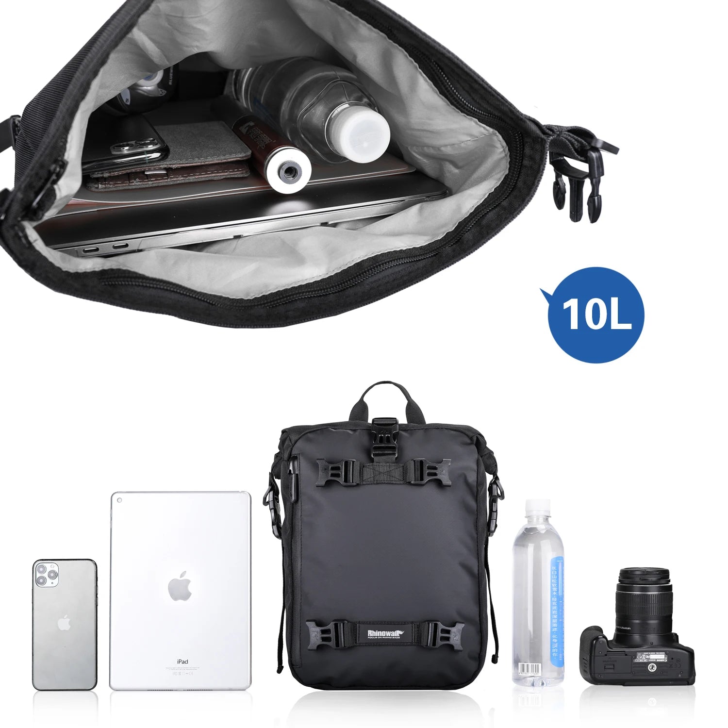 Rhinowalk Tank Bag - angle view showing motorcycle tank bag features and details