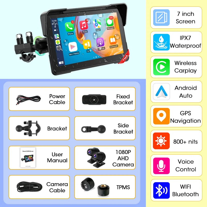 7" Motorcycle GPS Navigator | CarPlay & Android Auto - View 37 | Henderson Shop