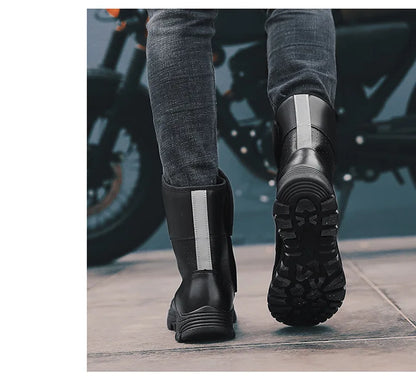 Retro New Winter Motorcycle Boots Waterproof Motocross Boots Black Motorcycle Racing Mid-Calf Shoes Men Leather Moto Boot