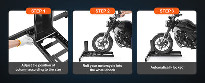 SucceBuy Motorcycle Wheel Chock Upright 1800lbs Heavy-duty Steel Motorcycle Front Wheel Stand with Adjustable Hole For Motorbike